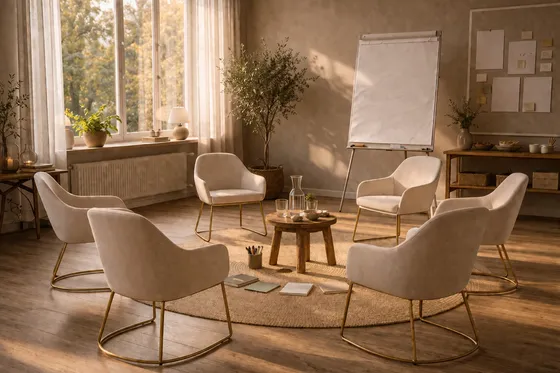 Gemütlicher Besprechungsraum bei Sonnenlicht